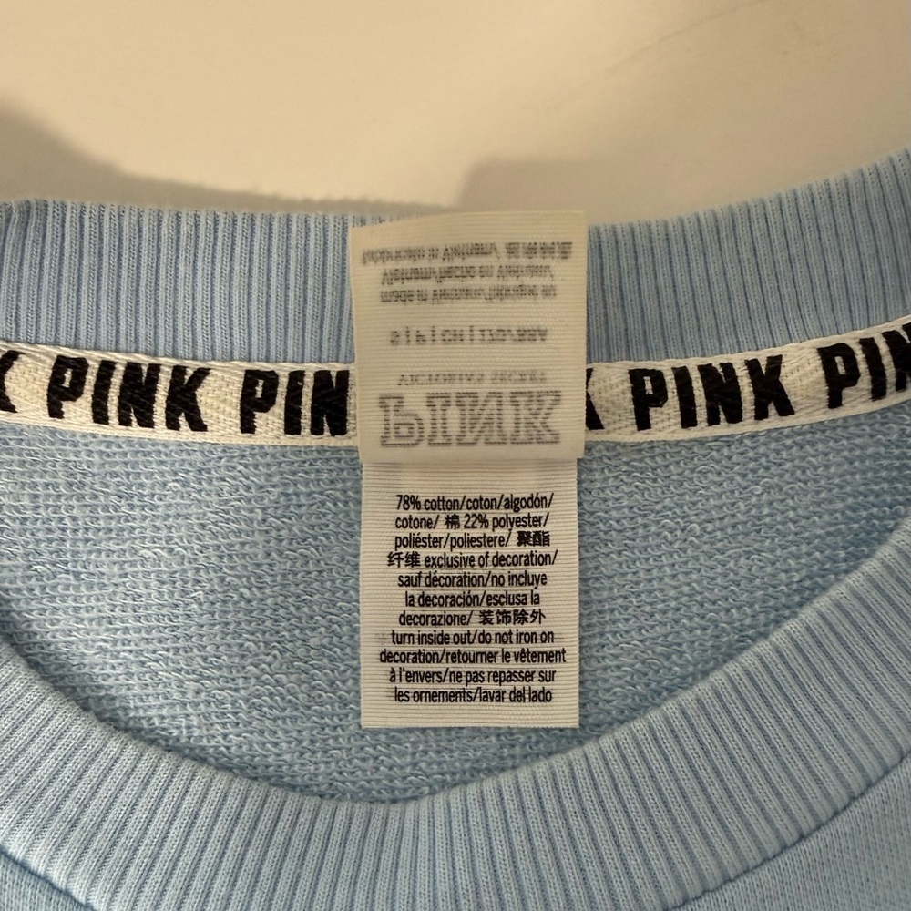 Victoria’s Secret PINK Baby Blue Sweatshirt Embroidered Logo Small Women’s - Picture 11 of 12